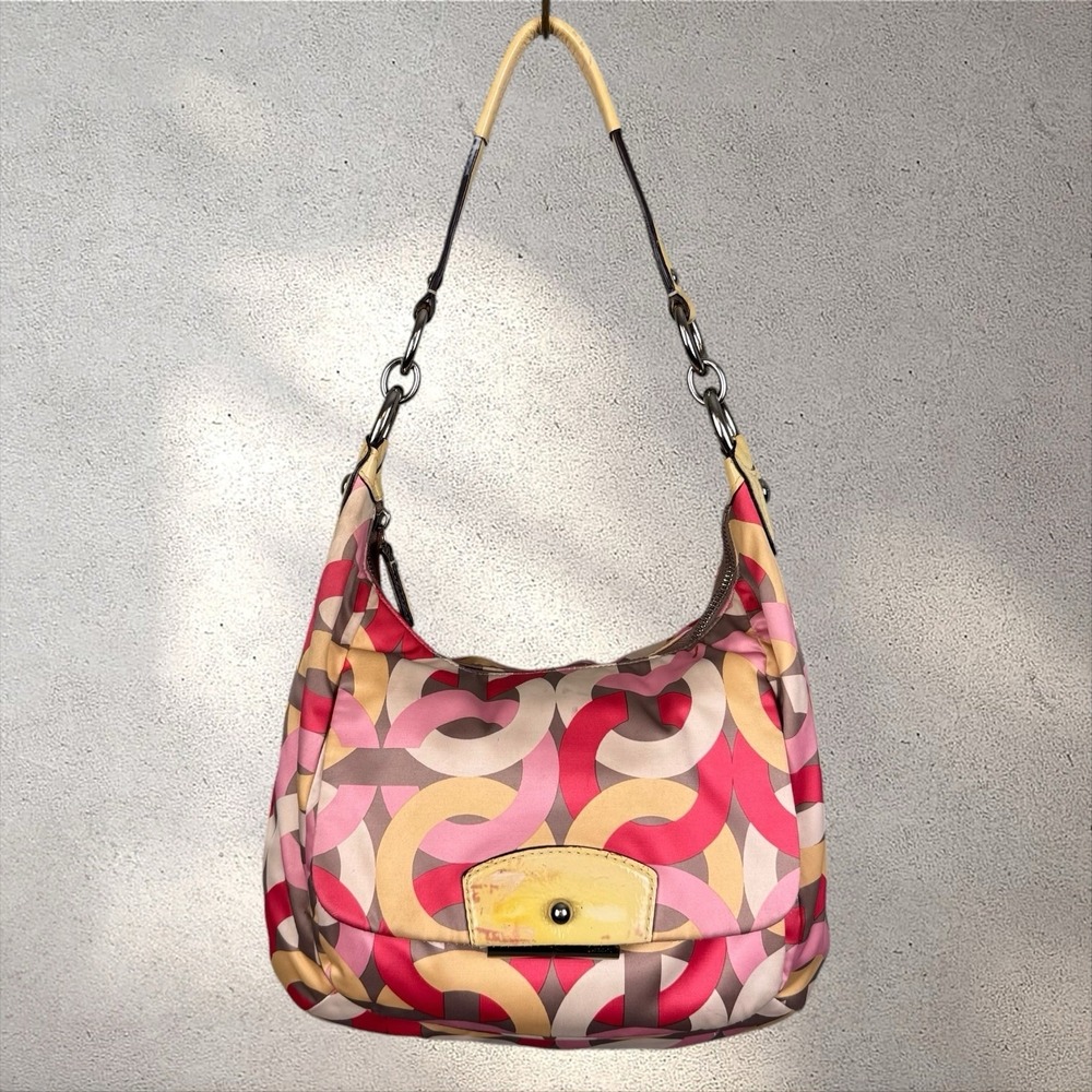 COACH OP Art Kristin Satchel Shoulder Hobo Bag L1276-F22745 Yellow Pink